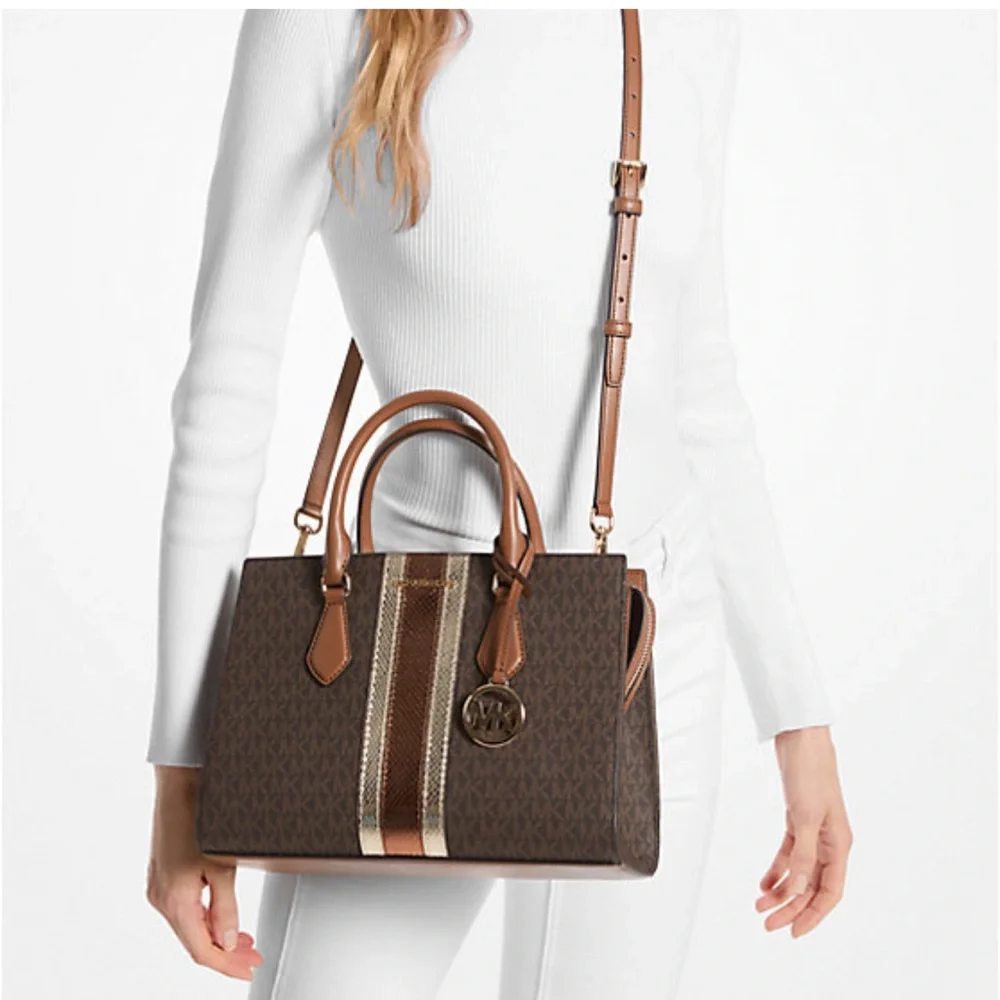 Michael Kors Sheila Medium Signature Logo and Metallic Satchel Crossbody ZC NWT - Picture 2 of 16